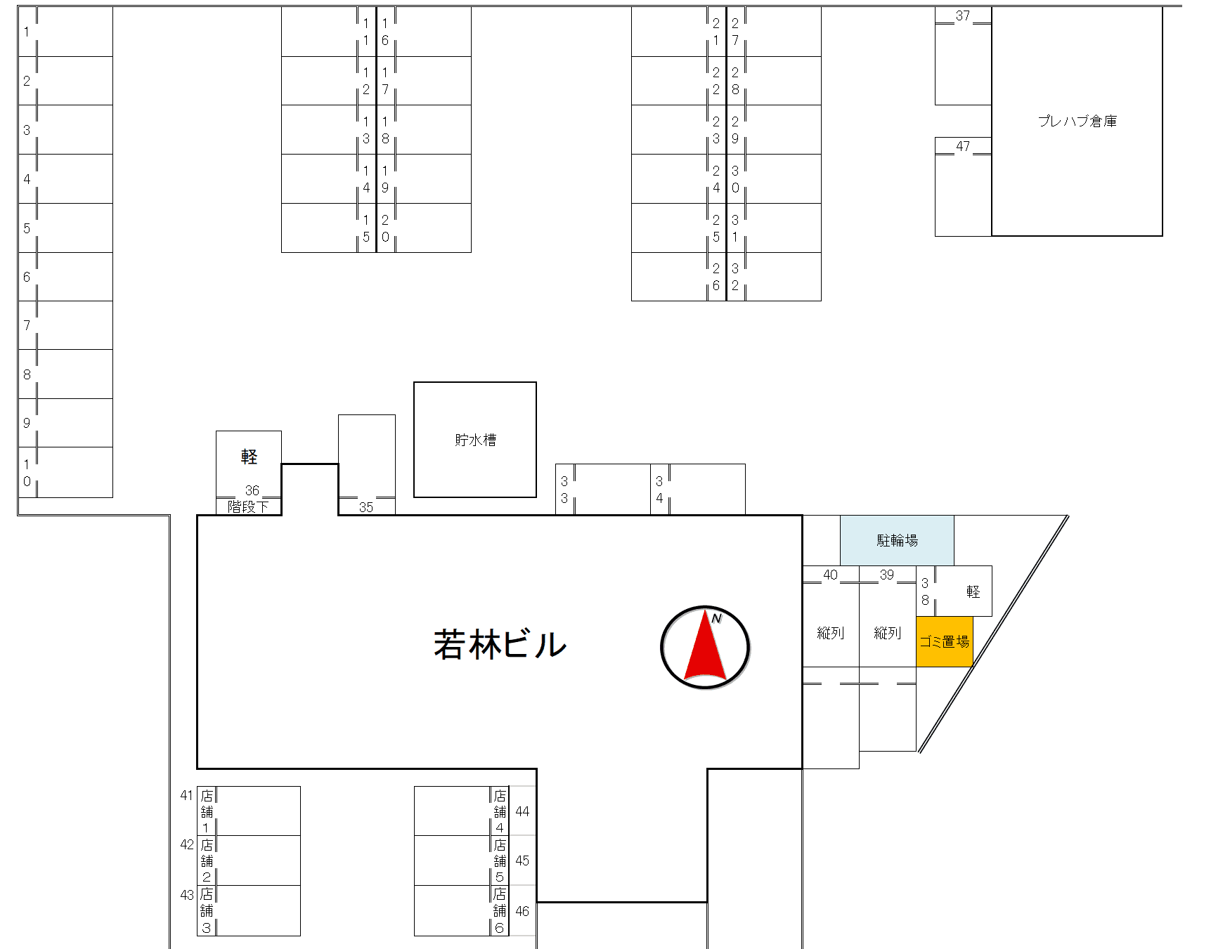 若林ビルの駐車配置図