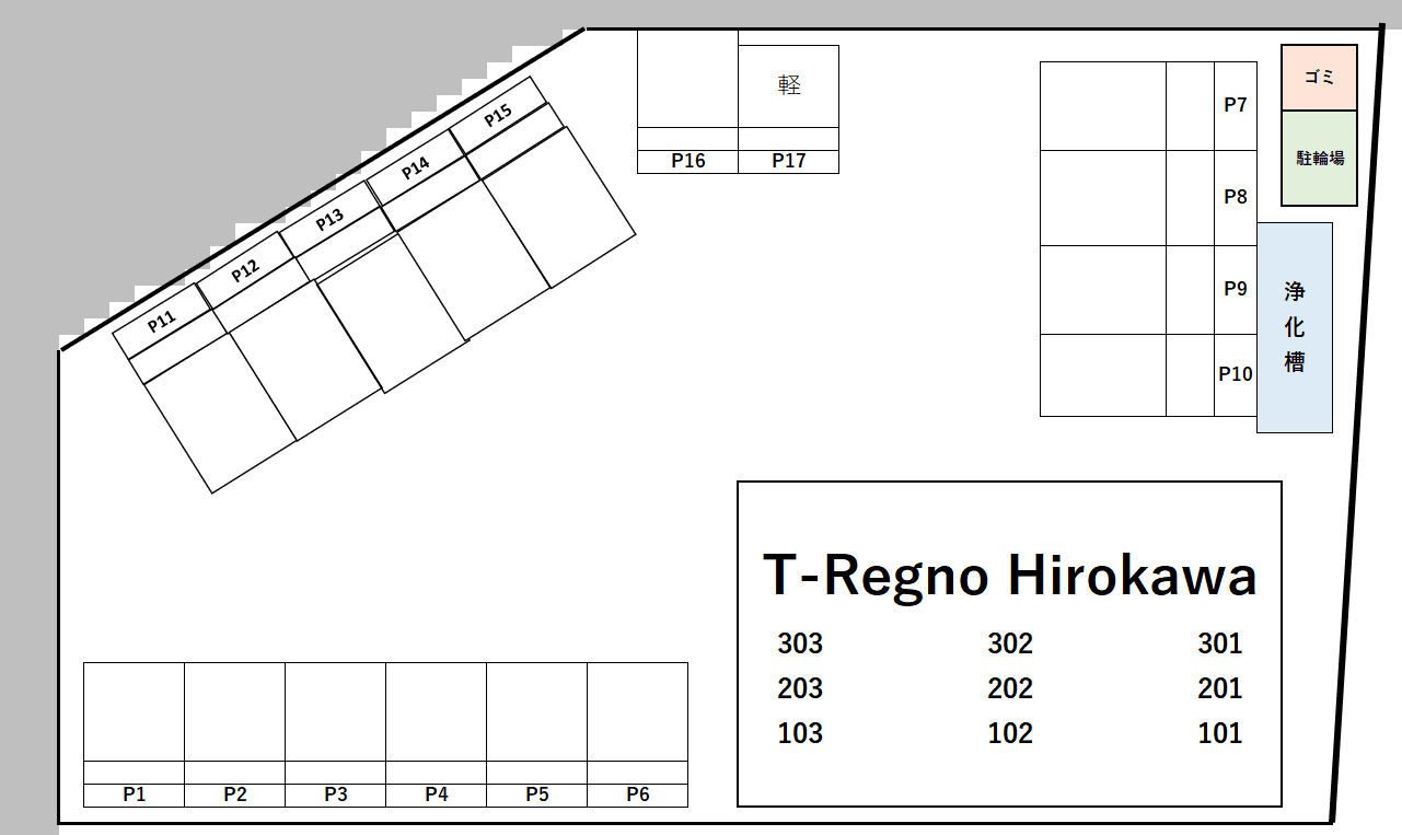 T-Regno Hirokawa(ティーレグノ ヒロカワ)の駐車配置図