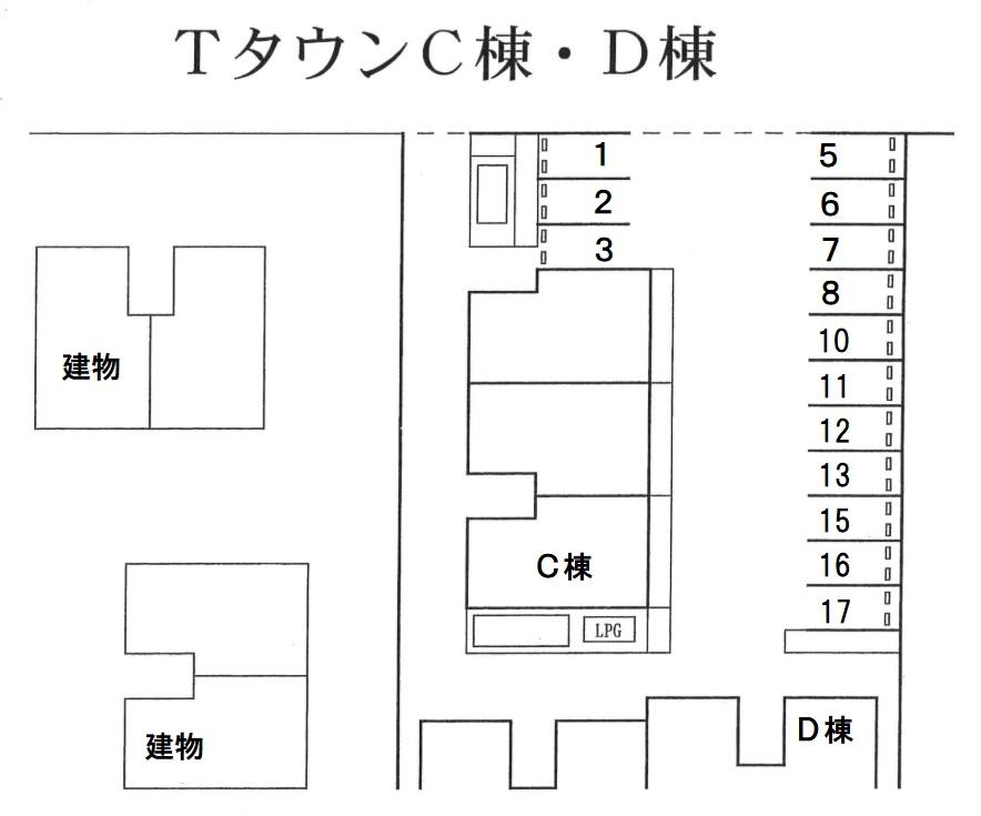 TタウンC棟・D棟の駐車配置図