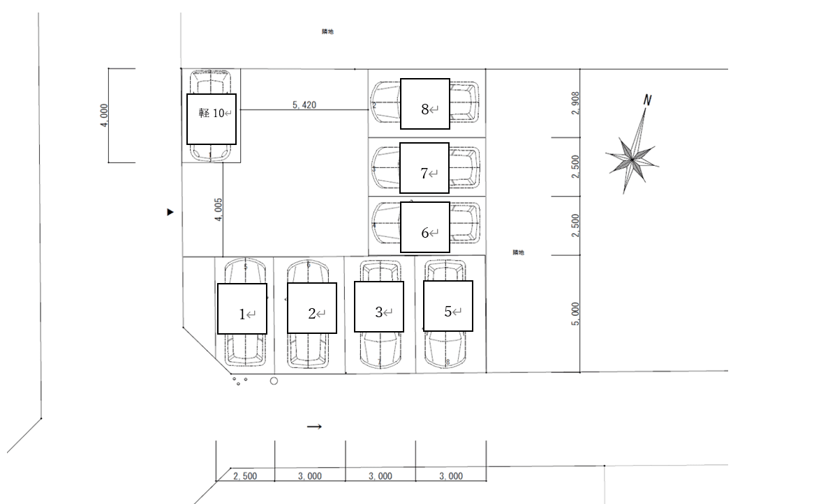 伊勢崎町Iパーキングの駐車配置図