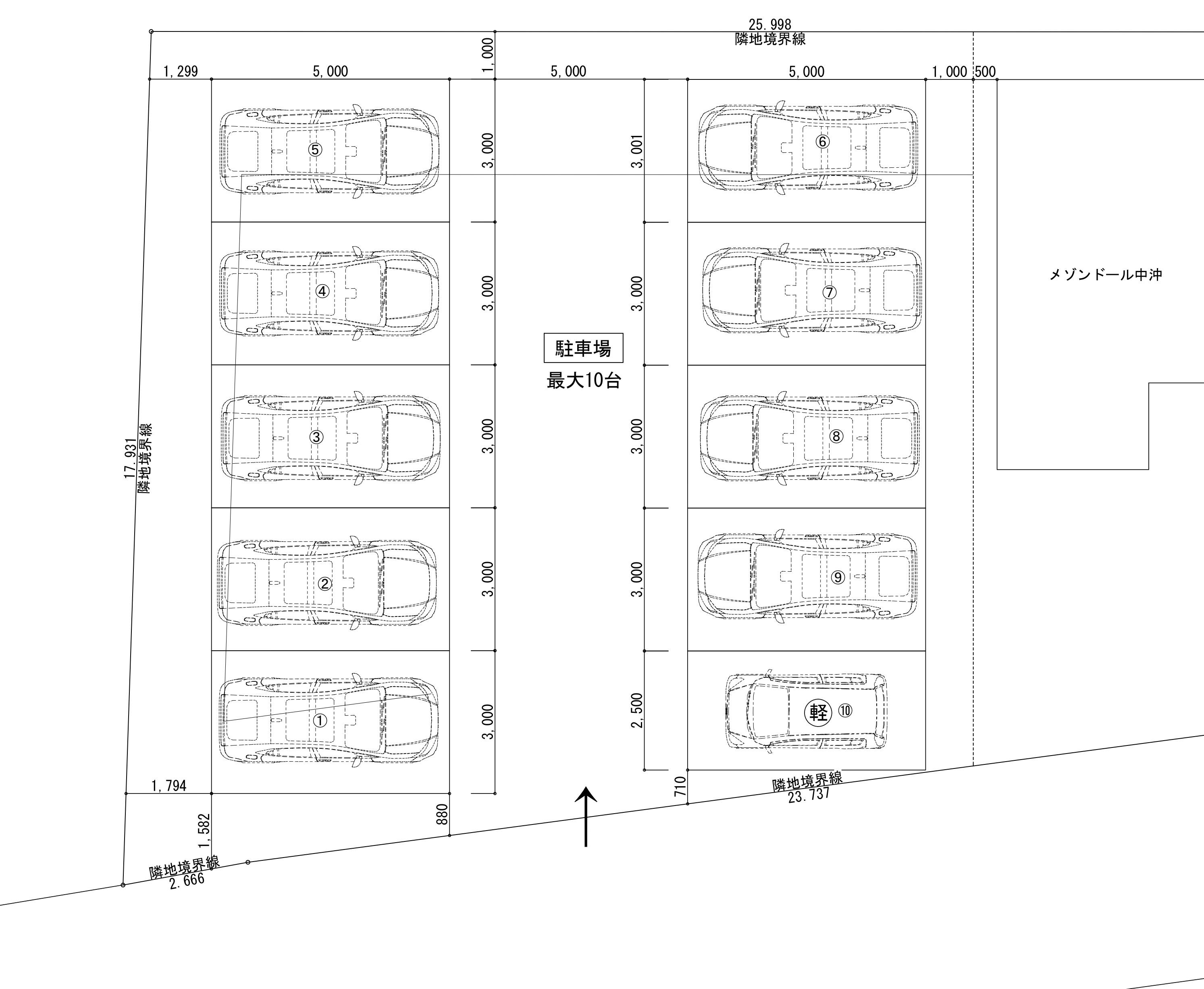 太平寺 中沖パーキングの駐車配置図