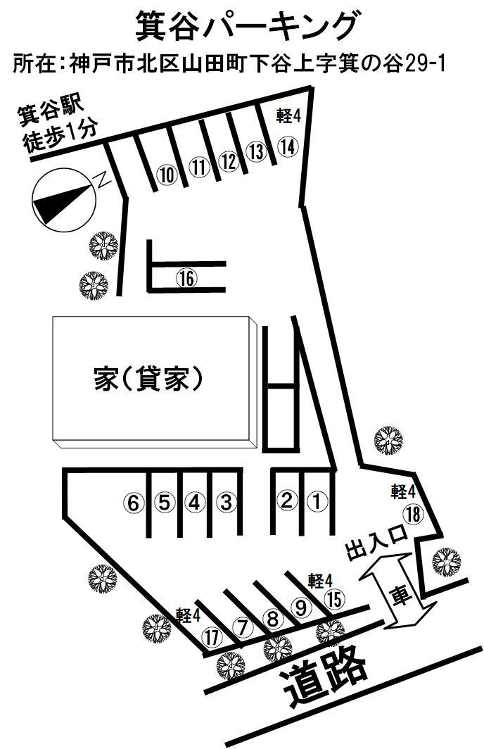 箕谷パーキングの駐車配置図