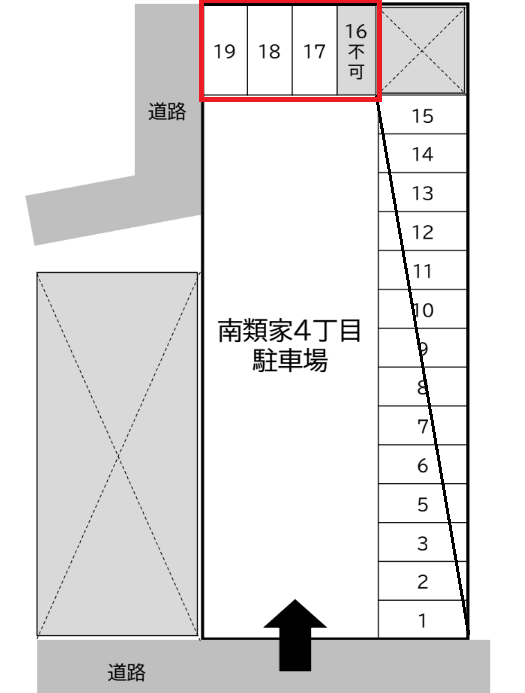 南類家4丁目駐車場(No16~No19)の駐車配置図
