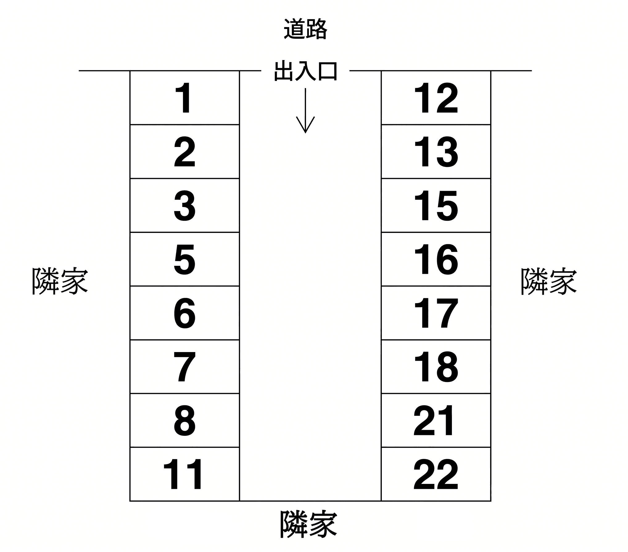 三船パーキングⅫの駐車配置図