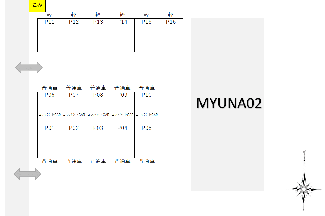 MYUNA 02の駐車配置図
