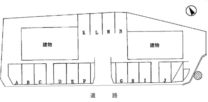 サンセットローズモータープールの駐車配置図