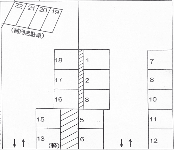 明東モータープールの駐車配置図