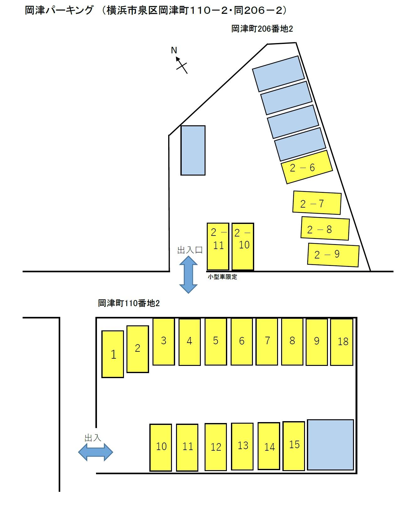 岡津パーキングの駐車配置図