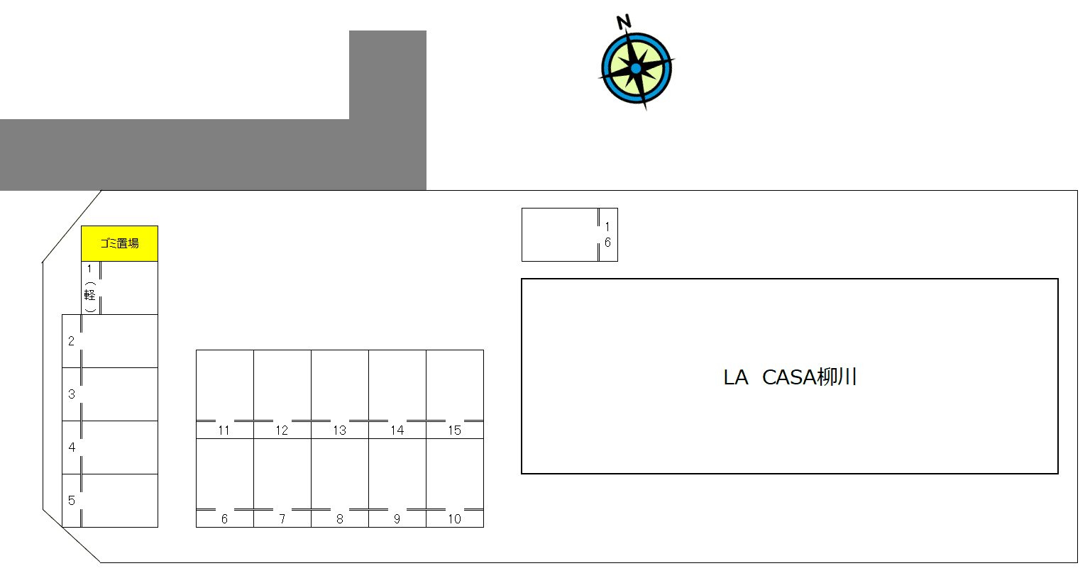 LA CASA柳川の駐車配置図