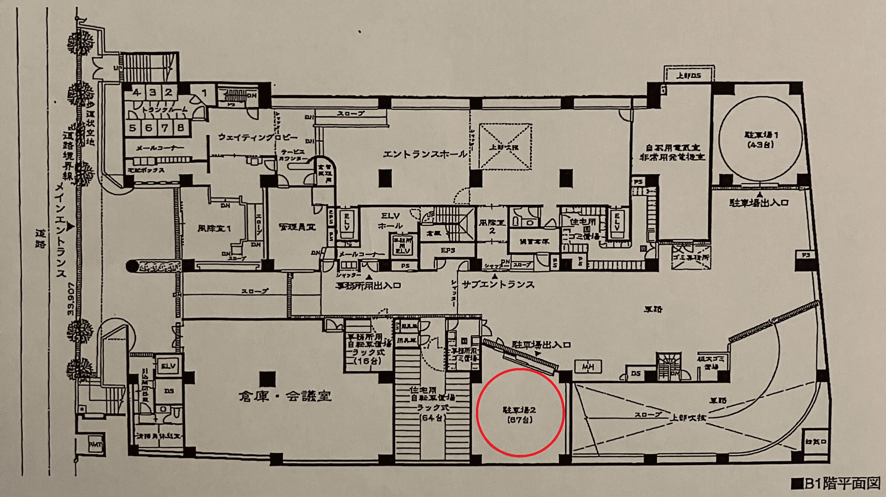 パルシオ五番町KUビル地下駐車場 2号機の駐車配置図