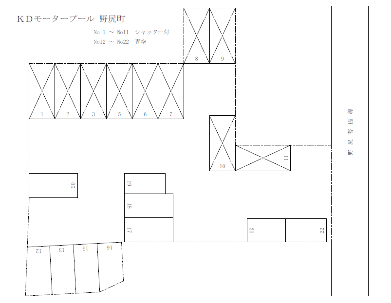 KDモータープール野尻町の駐車配置図