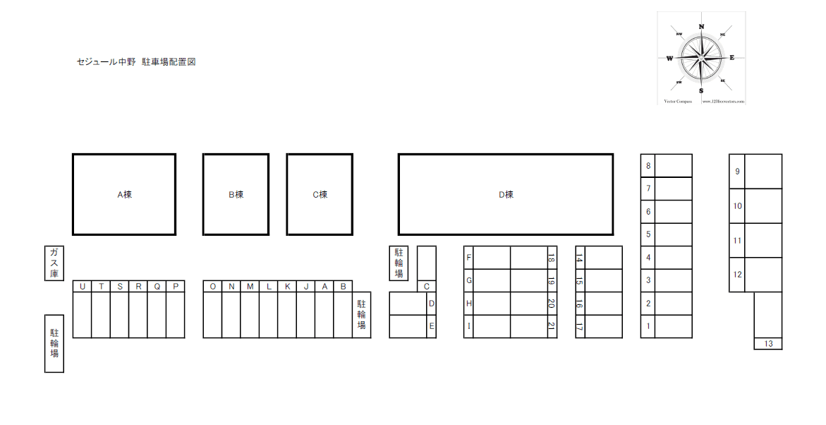 セジュール中野東側隣地駐車場の駐車配置図