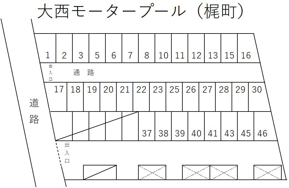 大西モータープール(梶町)の駐車配置図