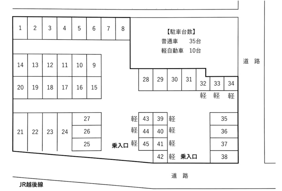 桶浦月極駐車場の駐車配置図