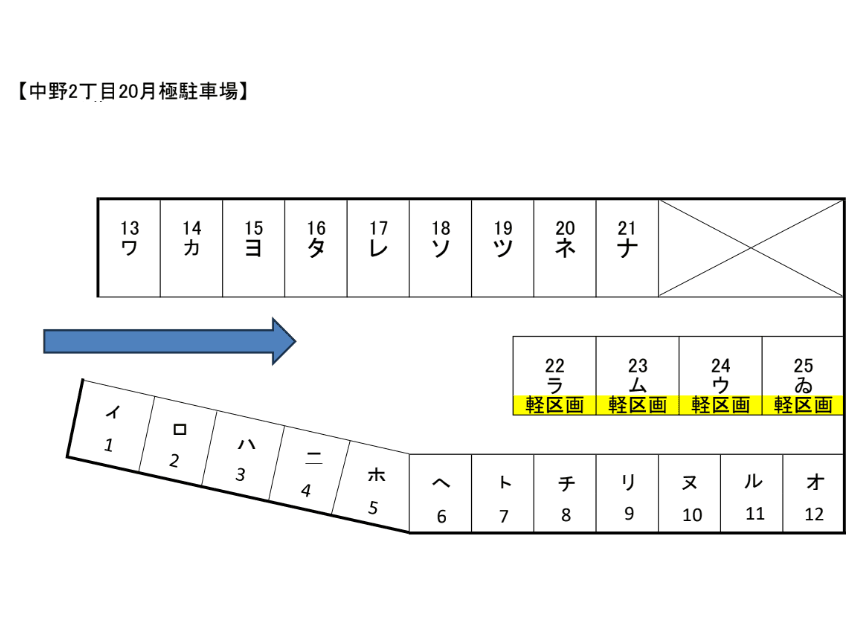 中野2丁目20月極駐車場の駐車配置図