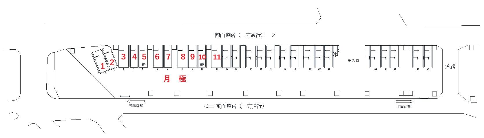 Pat東住吉区北田辺2丁目第1駐車場の駐車配置図