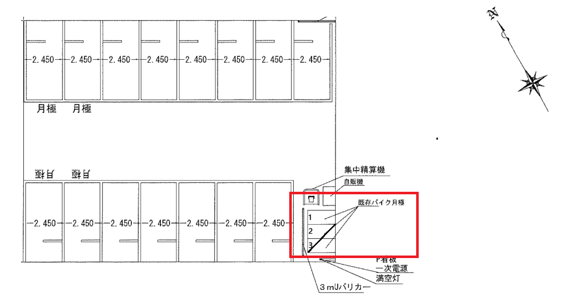 パーキングプレイス六条通第1(バイク)の駐車配置図