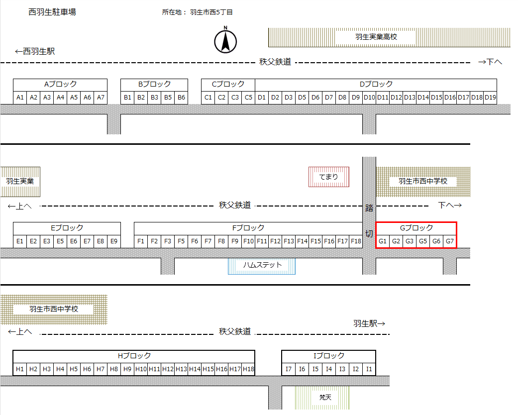 西羽生駐車場Gの駐車配置図