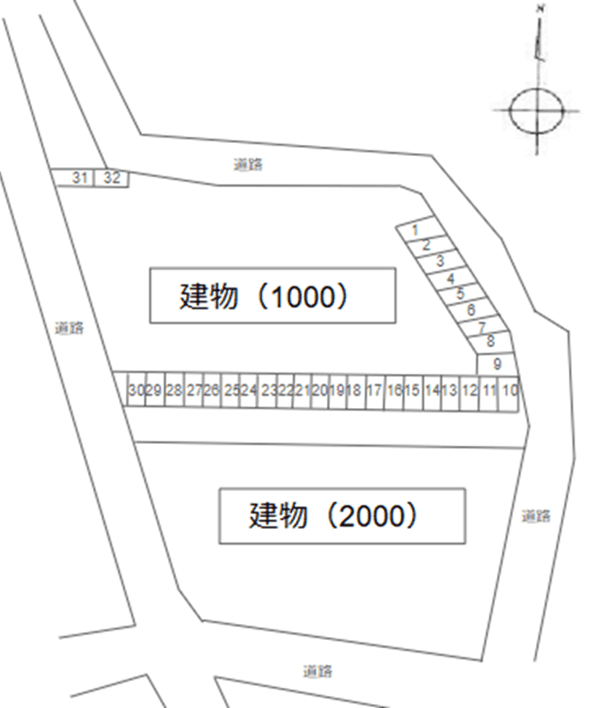京町第二団地駐車場の駐車配置図