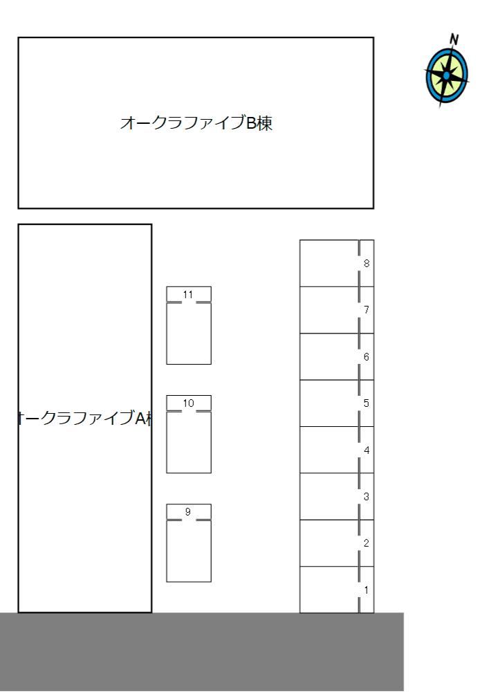 オークラファイブA棟・B棟共同駐車場の駐車配置図