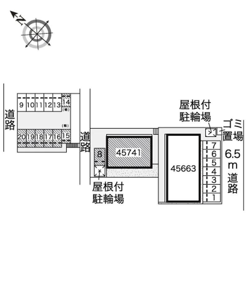 アンジェB(45741) 敷地外駐車場の駐車配置図