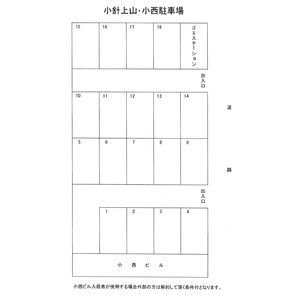小針上山小西駐車場の駐車配置図
