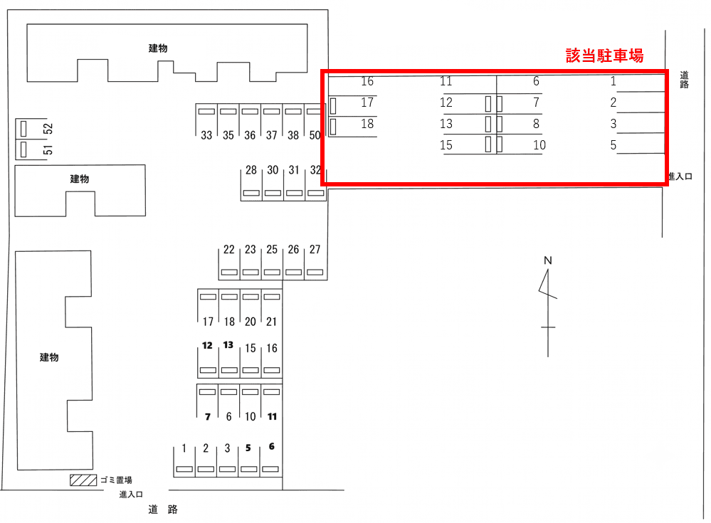 葛城ガーデンズ第二モータープールの駐車配置図