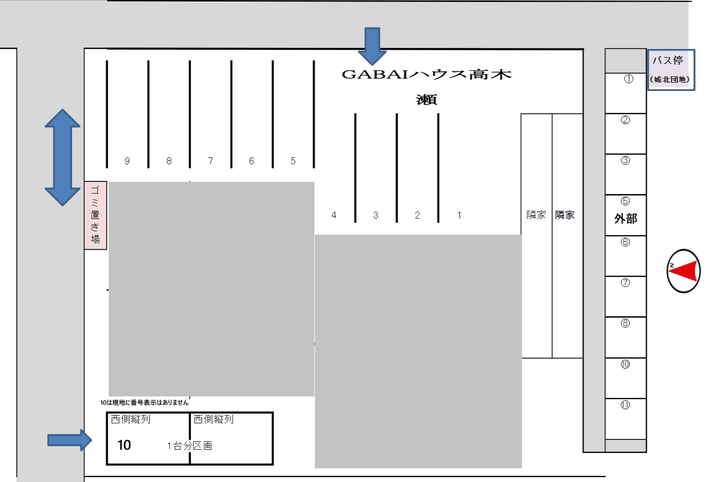 GABAIハウス高木瀬の駐車配置図