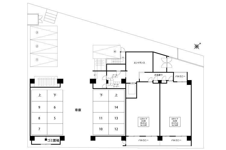 SHOTRES HIRAOの駐車配置図