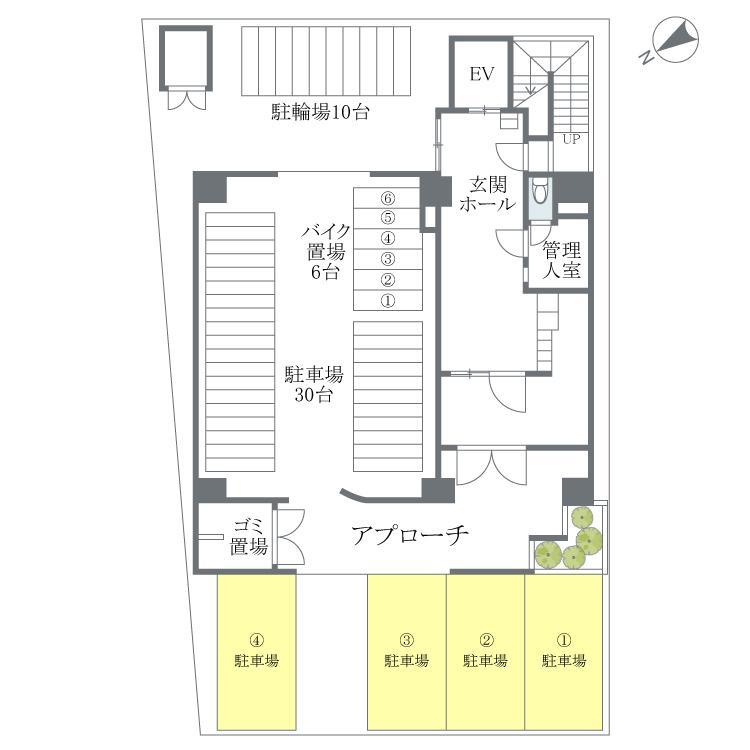 ツインズ大橋B館の駐車配置図